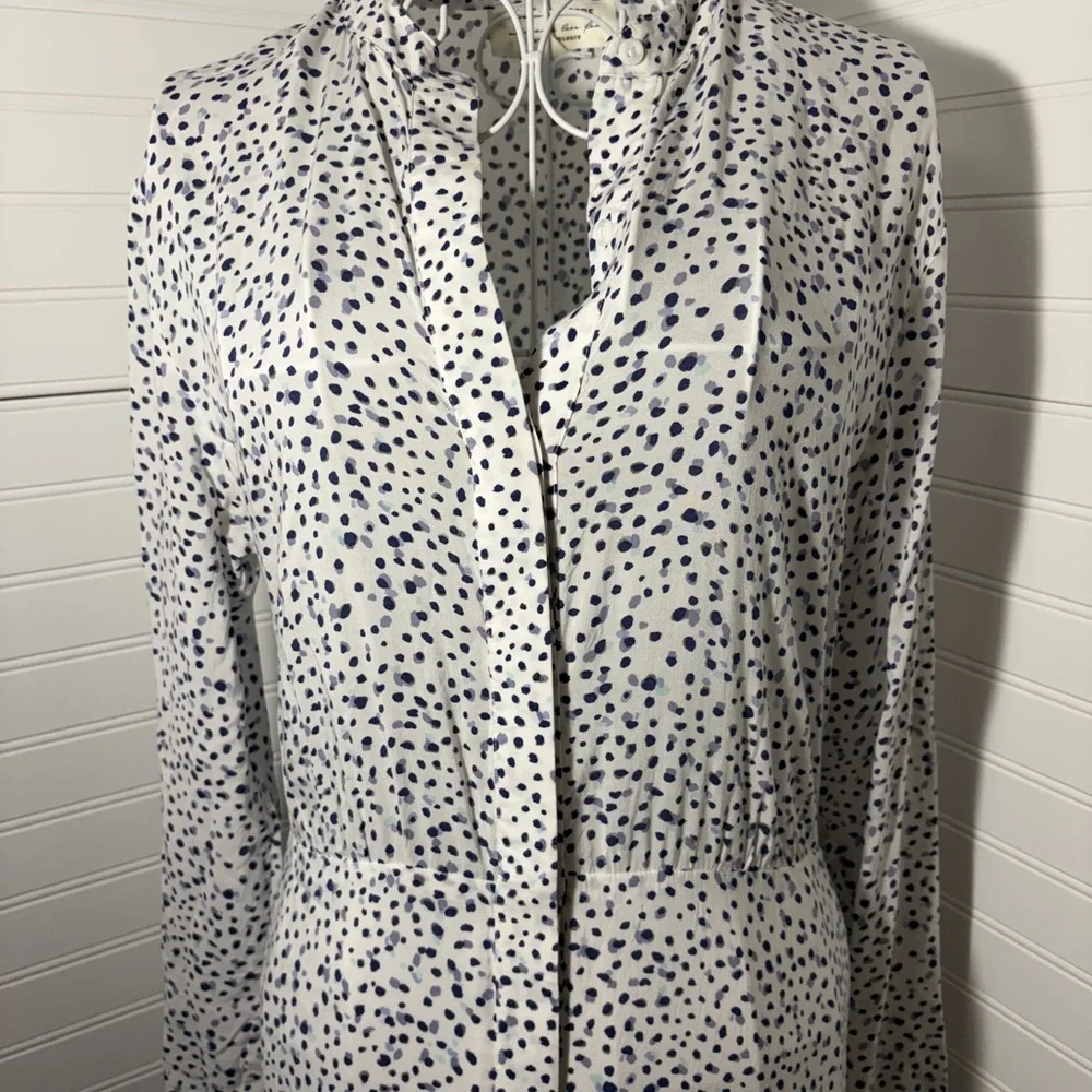 Anthropologie - Long Sleeve White Polka Dot Shirt Dress - Picture 6 of 11